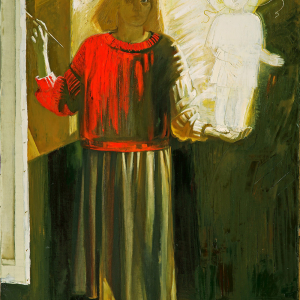 Л.А. Давыдова. Автопортрет с ангелом-хранителем. 1993. Холст, масло. 157х110. Собственность автора