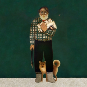 И.Л. Лубенников (1951-2021).  Автопортрет с собакой 2010. Холст, масло 200х120. Собрание семьи художника