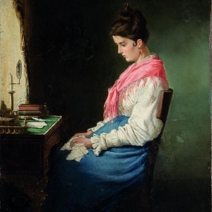 Михаил Петрович Клодт. Девушка за письменным столом. 1874. Холст, масло.